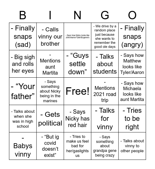 Untitled Bingo Card