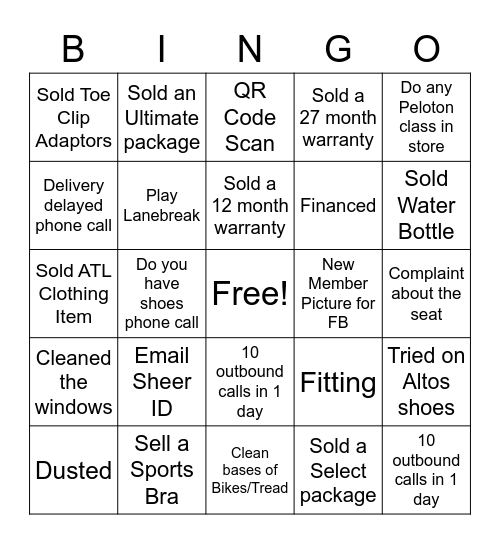 Peloton ATL Bingo Card