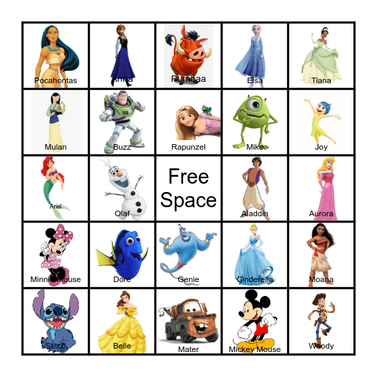 Disney Day Bingo Card