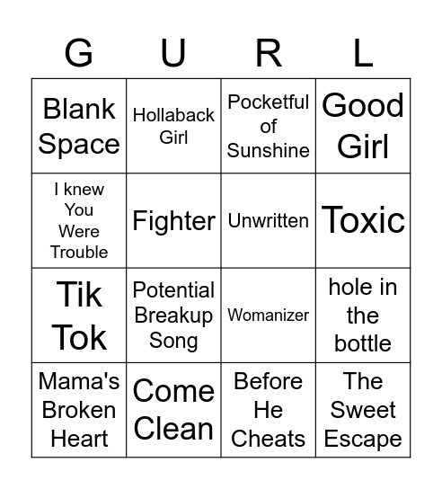 Blonde Female Artist Bingo Card