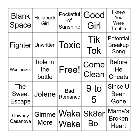 Blonde Female Artist Bingo Card