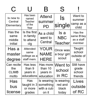 Getting to know you bingo Card