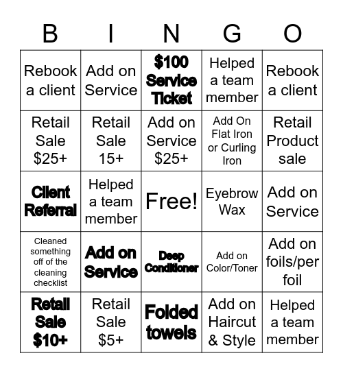 Belk Salon and Spa Bingo Card