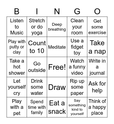 Coping Skills Bingo Card