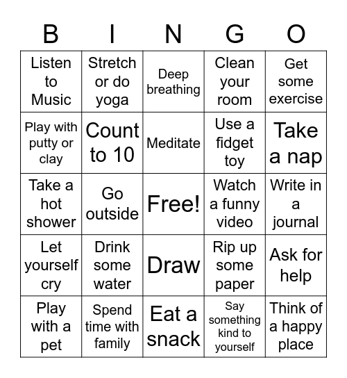 Coping Skills Bingo Card