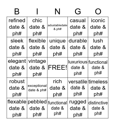 Moden Luxury Language - Diagonal Bingo Card