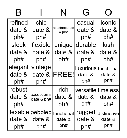 Moden Luxury Language - Diagonal Bingo Card