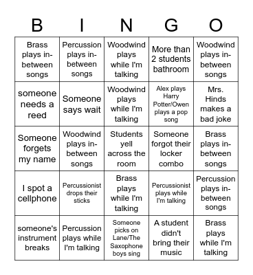 BAND BINGO Card