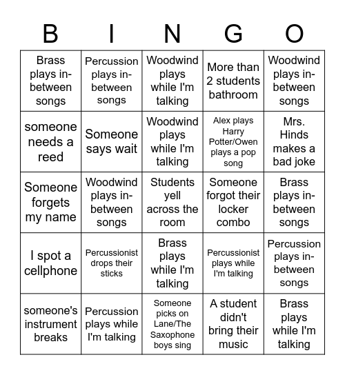 BAND BINGO Card