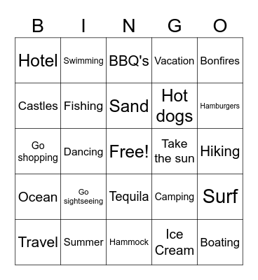 Summer Fun Bingo Card