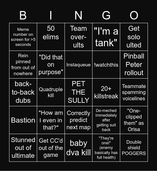 Emongg Overwatch Bingo Card