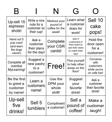 Starbucks Bingo Card