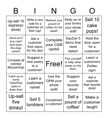 Starbucks Bingo Card