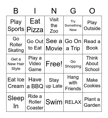 Spring Break Bingo Card