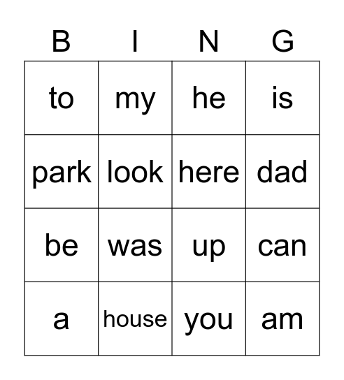 Sight word bingo Card