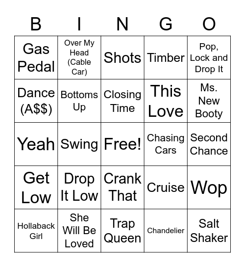 Songs That Remind You Of College Bingo Card