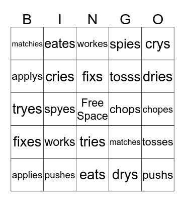 Present Tense Verbs Bingo Card