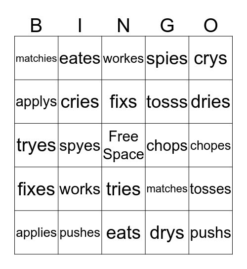 Present Tense Verbs Bingo Card