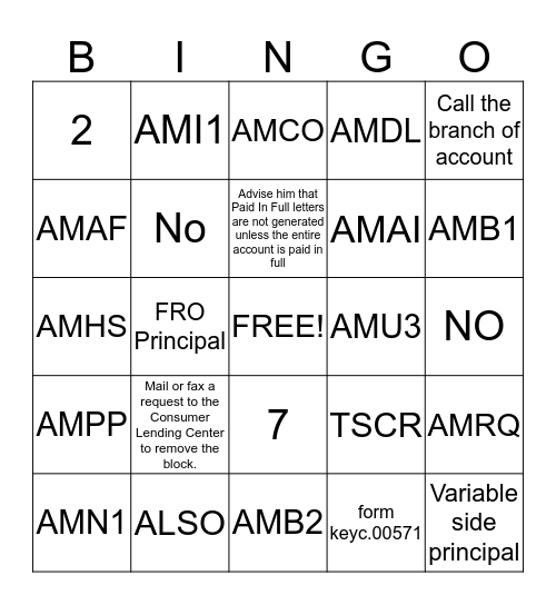 LOC BINGO  Bingo Card