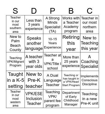 School Family Bingo Card
