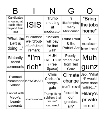 The 2015 Traveling Clown Show presented by the NRA & KFC Bingo Card