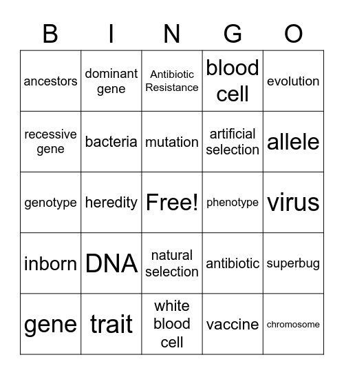 Genetics and Superbugs/Antibiotic Resistance Bingo Card