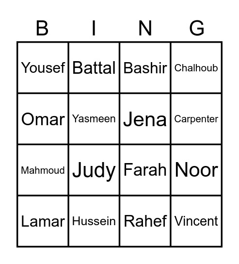 Name Bingo! Bingo Card