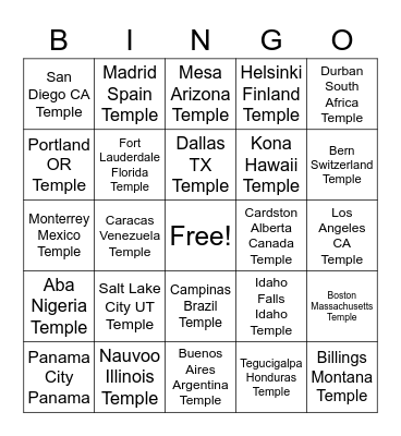 Temple Bingo! Bingo Card