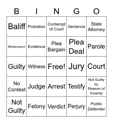 Court Education Bingo Card