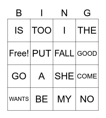 SIGHT WORD BINGO Card