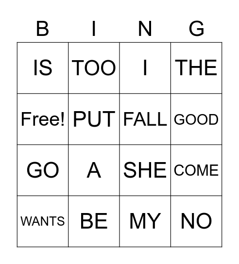 SIGHT WORD BINGO Card