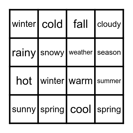 SEASONS AND WEATHER Bingo Card