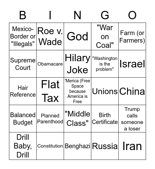 GOP Debate Bingo! Bingo Card