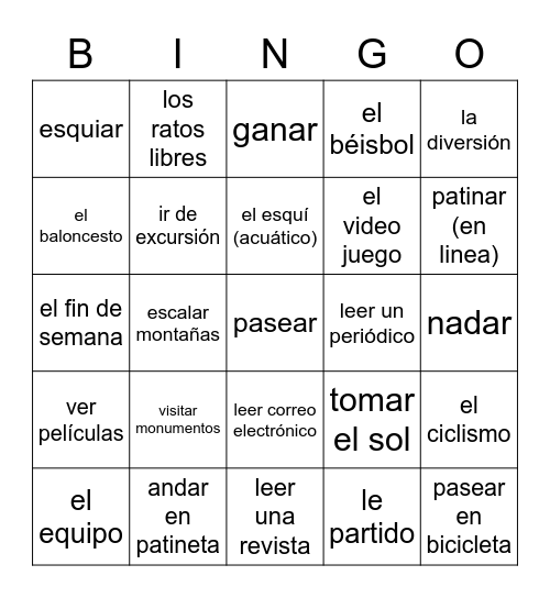 Descubre 1 leccíon 4 pasatiempos & deportes Bingo Card