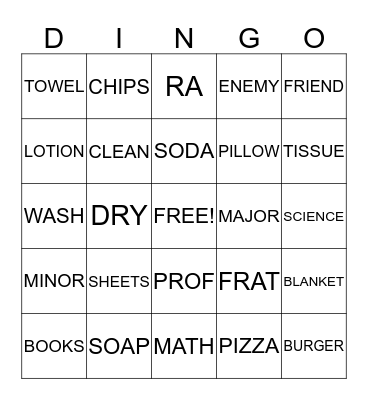 College Bingo Card