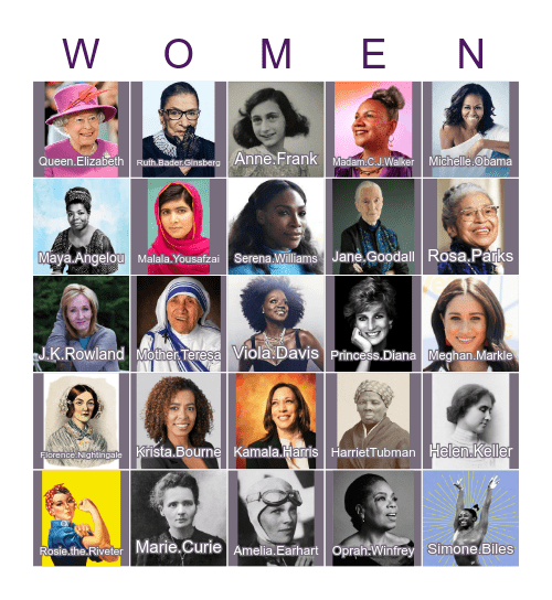 Women's History Month Sharpe Mixer Bingo Card