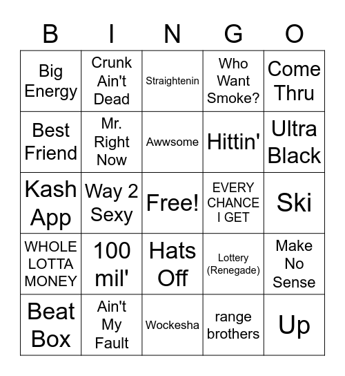 Hip-Hop Bingo Card