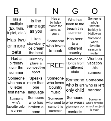 Band Camp Bingo Card