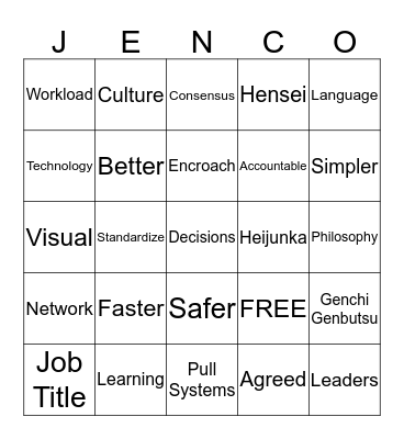 Jenco BINGO Card