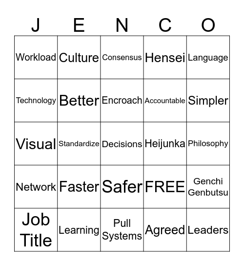 Jenco BINGO Card