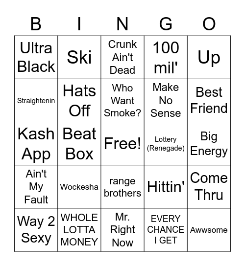 Hip-Hop Bingo Card