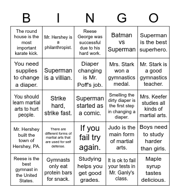 Main Idea Bingo Card