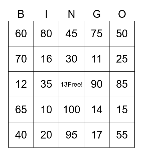 numeros  Bingo Card