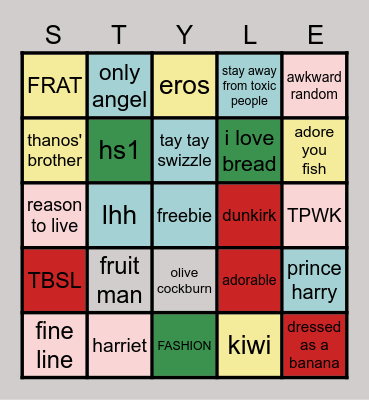 HARRY STYLES Bingo Card