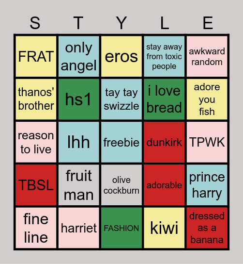 HARRY STYLES Bingo Card