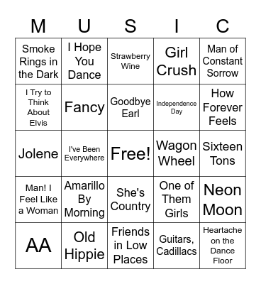 Gone Country Bingo Card
