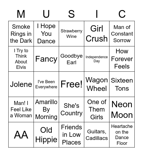 Gone Country Bingo Card