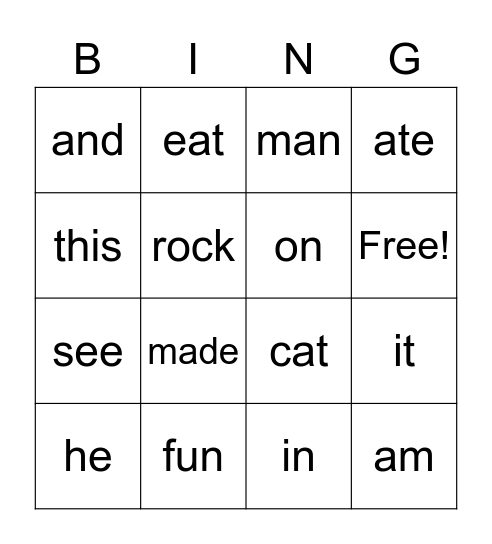 Key Words - 22 Bingo Card