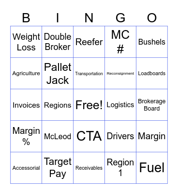 Reliant Transportation Bingo Card