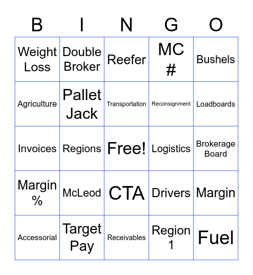 Reliant Transportation Bingo Card
